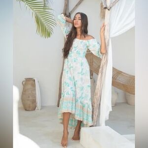 NWT The Fox & The Mermaid Women's Venice Adeline Floral Maxi Dress Teal Blue S/M